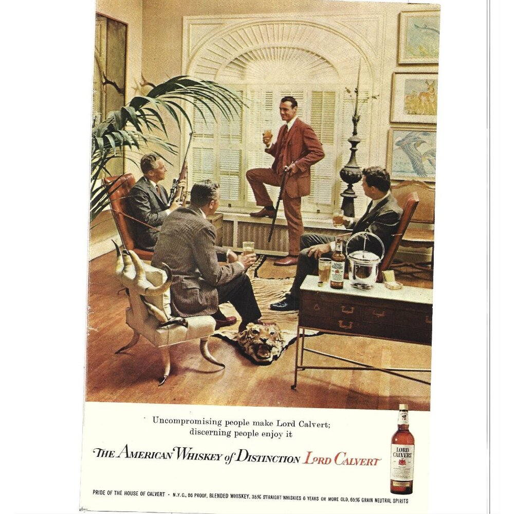 Lord Calvert American Whiskey Hunting 1960s Vintage Print Ad 9 inch Tall